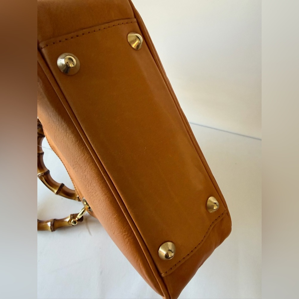Mark & Graham Tan Leather Mini Tote with Bamboo Handles - Picture 9 of 12